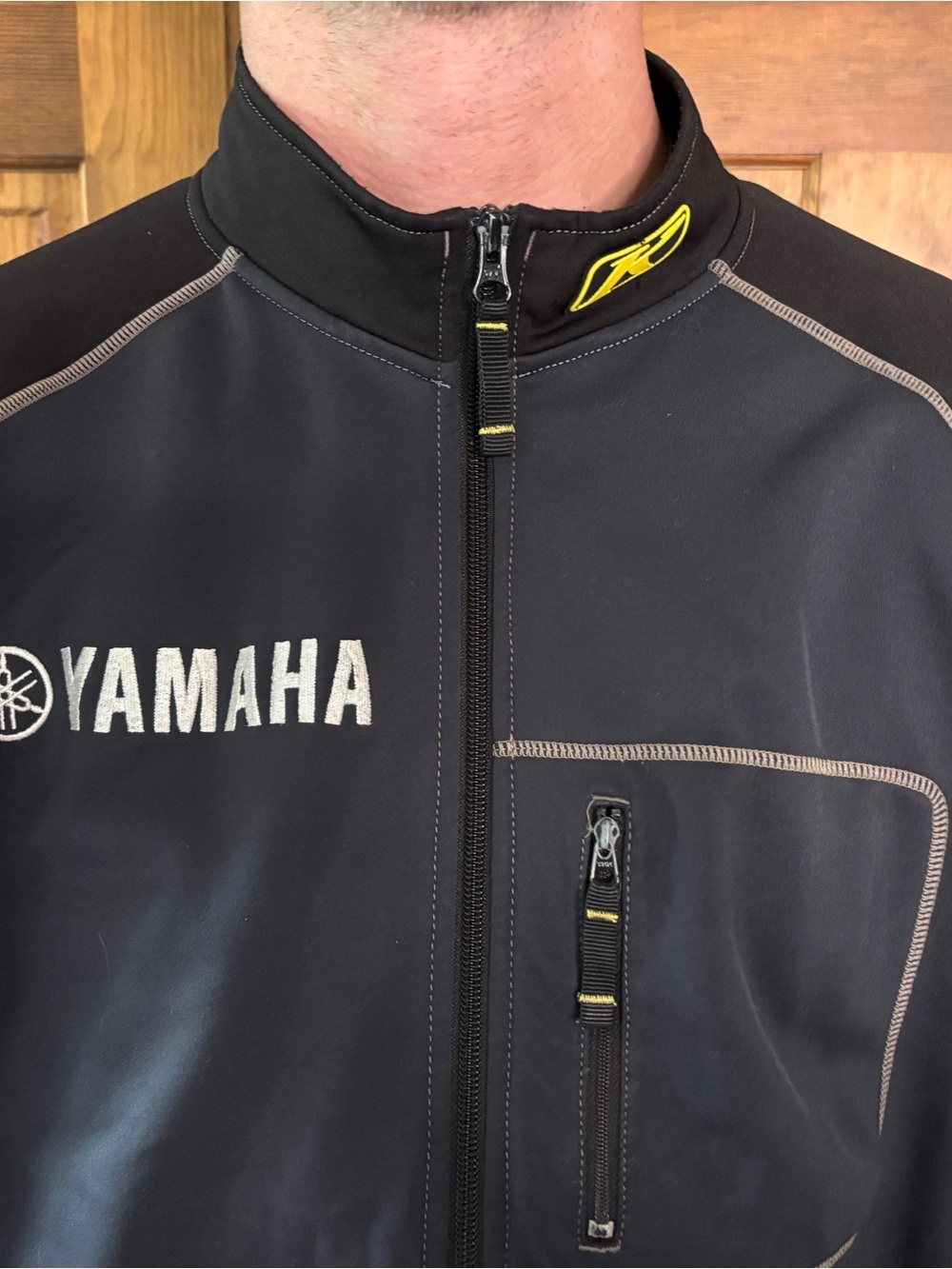 YAMAHA Black Gray Zip-Up Jacket with Contrast Stitching LIKE NEW!